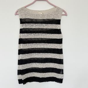 Eileen Fisher Sweater Womens Small Navy Cream Striped Linen Sleeveless Tank